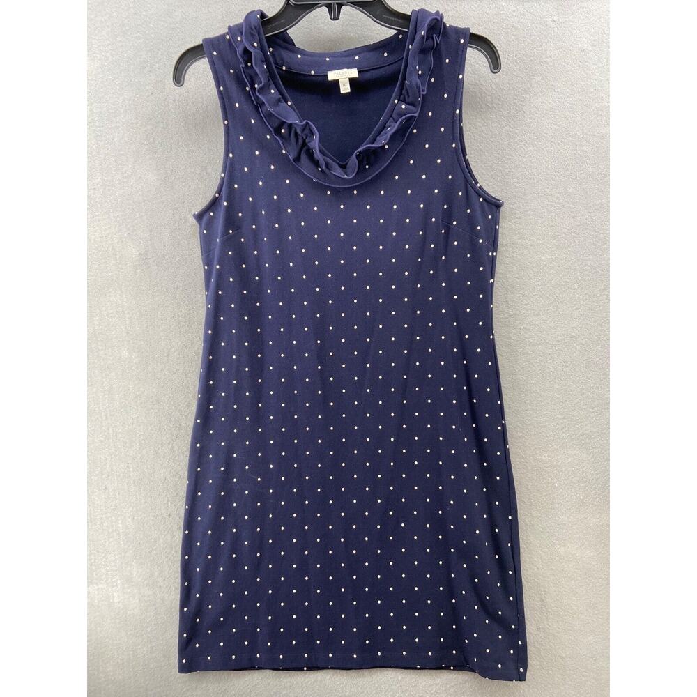 Talbots Dress Women PM Petite Blue Shift Short Length V-Neck Sleeveless Polkadot